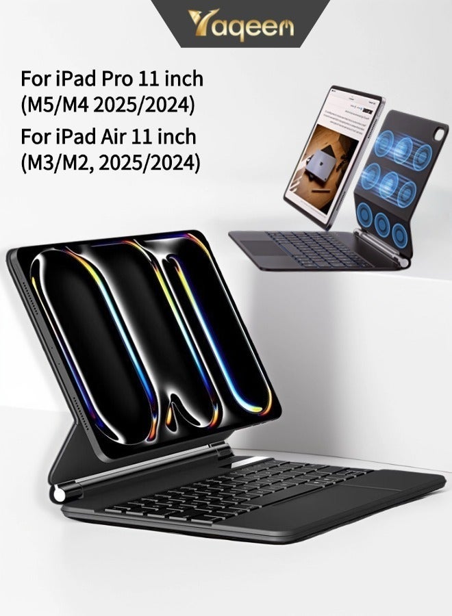 Yaqeen Ipad Magic Keyboard Case For iPad Pro 11 inch M5 2025 & iPad Pro 11 inch M4 2024 & Ipad Air 11 Inch M3/M2  Magic Keyboard Built-In Pen Slot Flip-Top Smart Wake-Up- Compatible - Black - Image 1